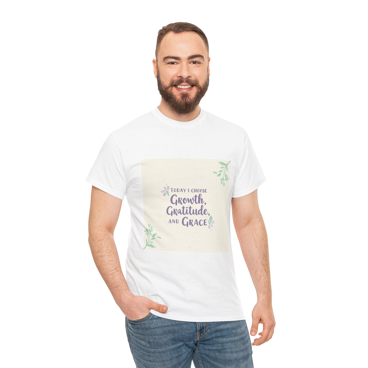 Inspirational Unisex Heavy Cotton Tee - "Today I Choose Growth, Gratitude, and Grace"