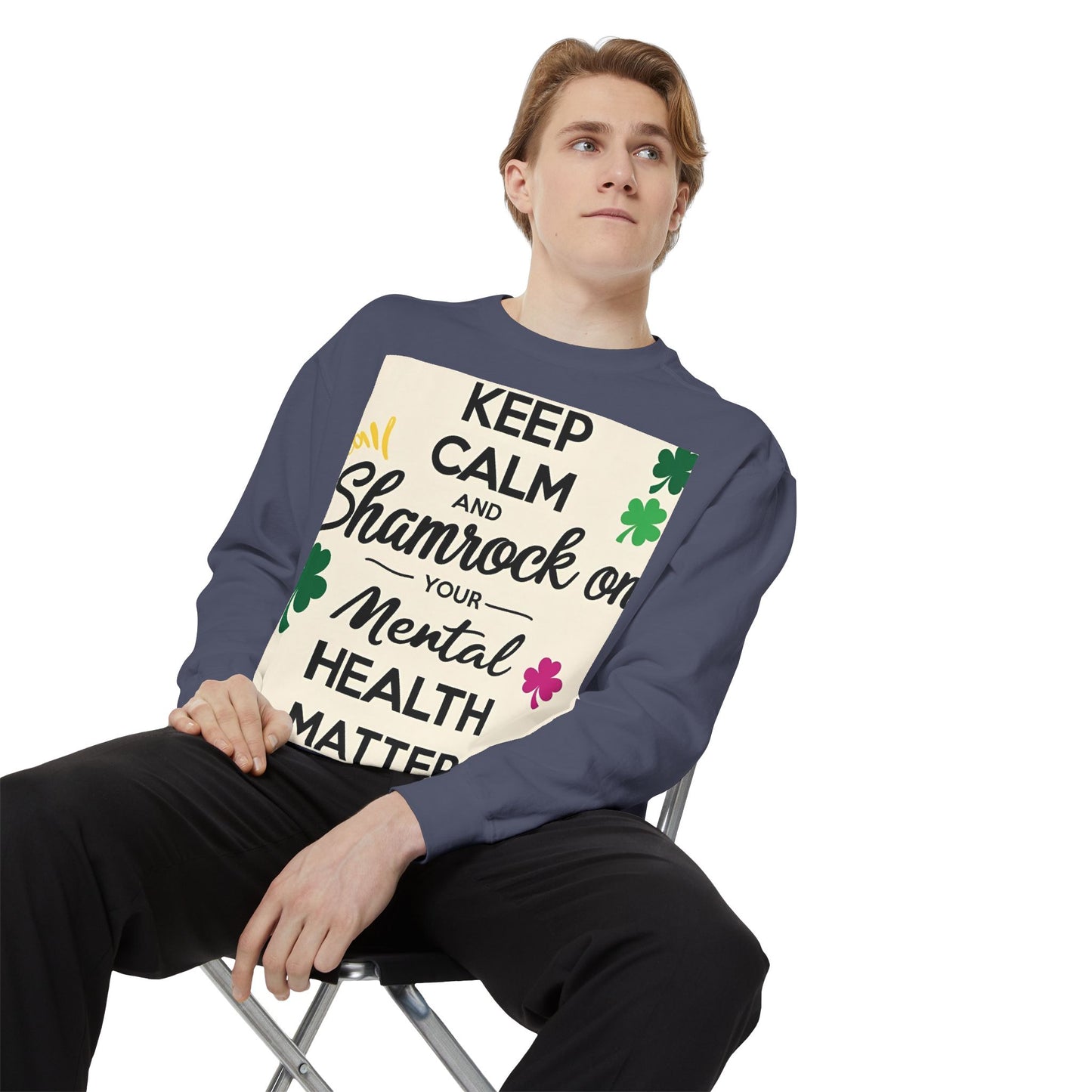 Front Print Design- "Keep Calm Shamrock" Sweatshirt