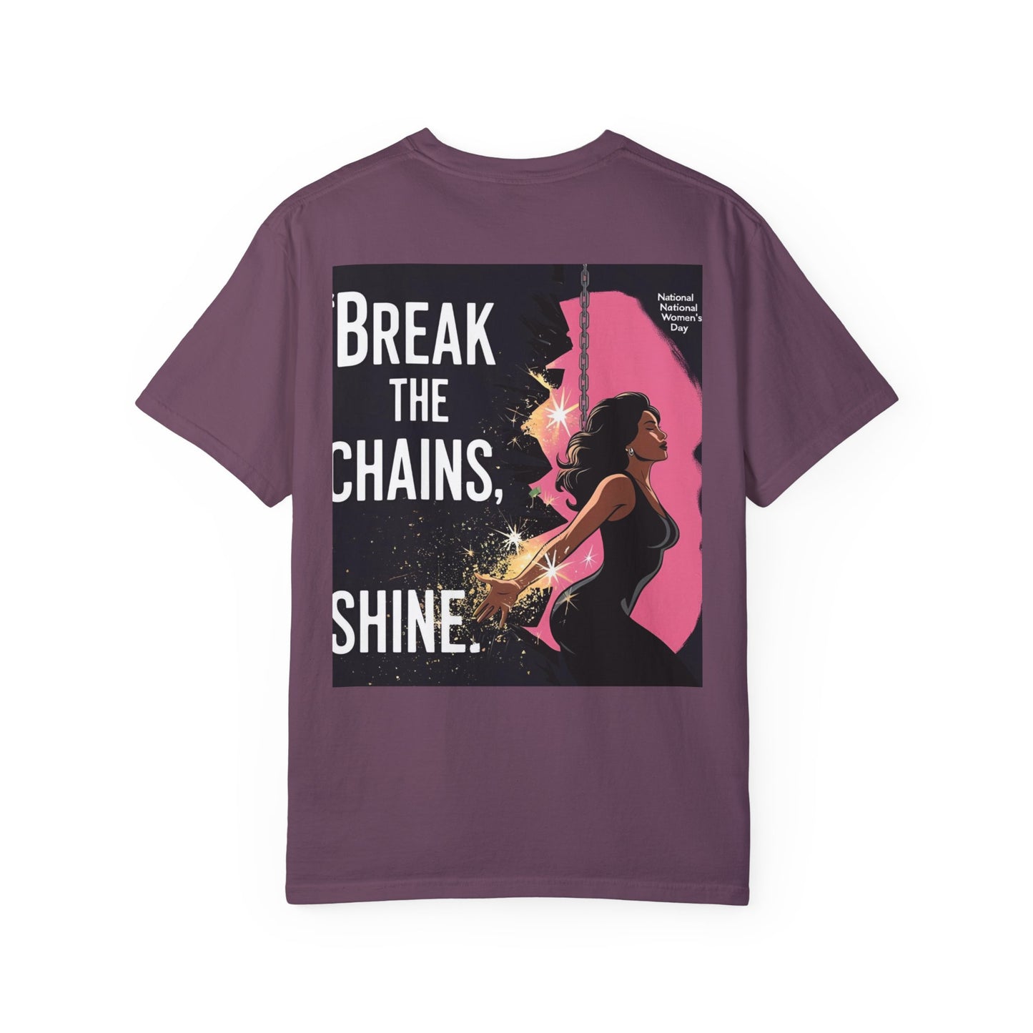 Bemagtigings-T-hemp: "Break the Chains, Shine" - Unisex-kledingkleurige tee vir Nasionale Vryheidsdag