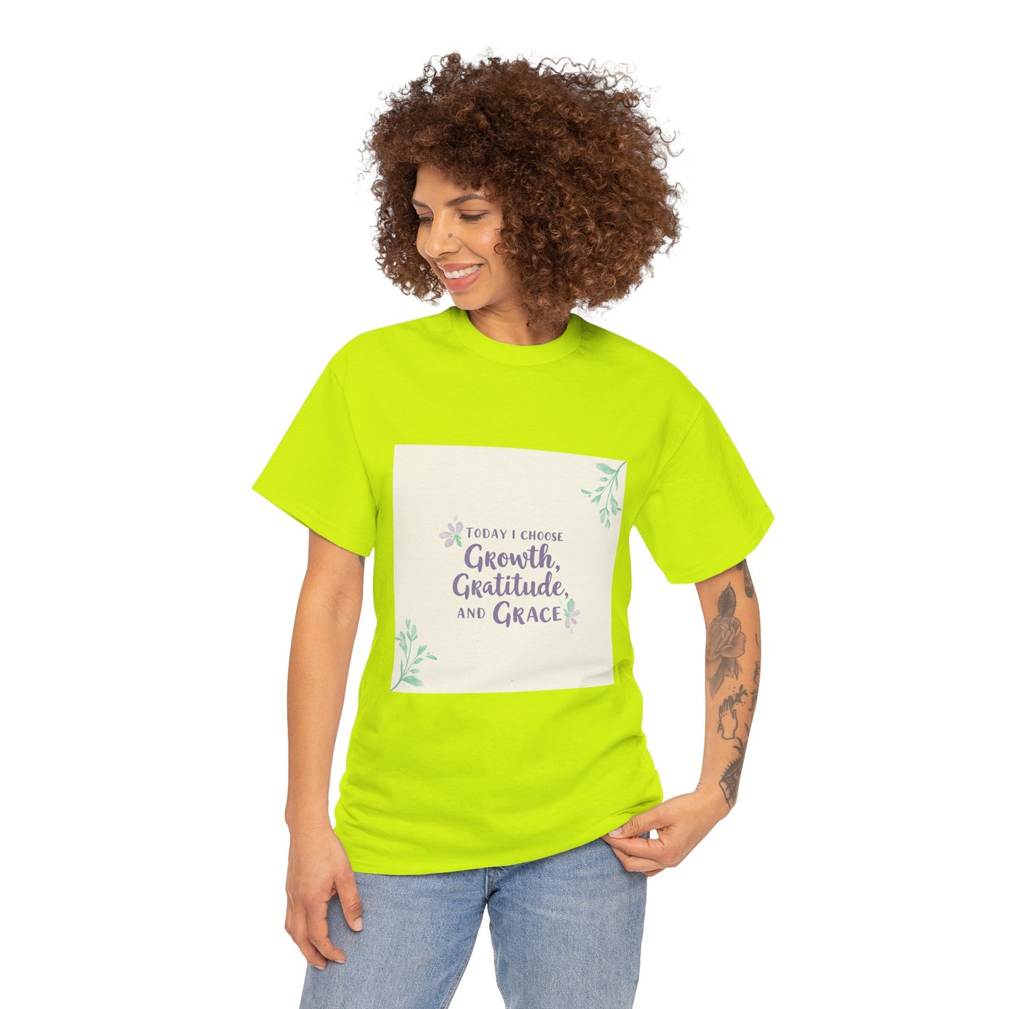 Inspirational Unisex Heavy Cotton Tee - "Today I Choose Growth, Gratitude, and Grace"