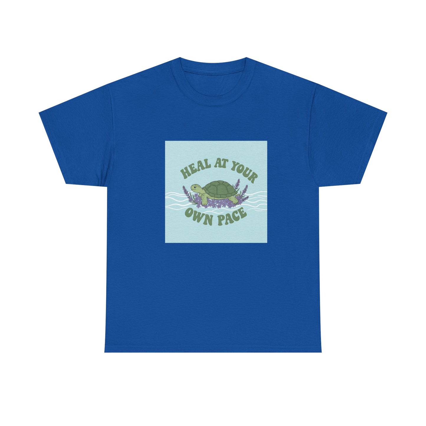 Heal at Your Own Pace Unisex Heavy Cotton Tee - Inspirational Turtle Graphic Tee for Relaxation