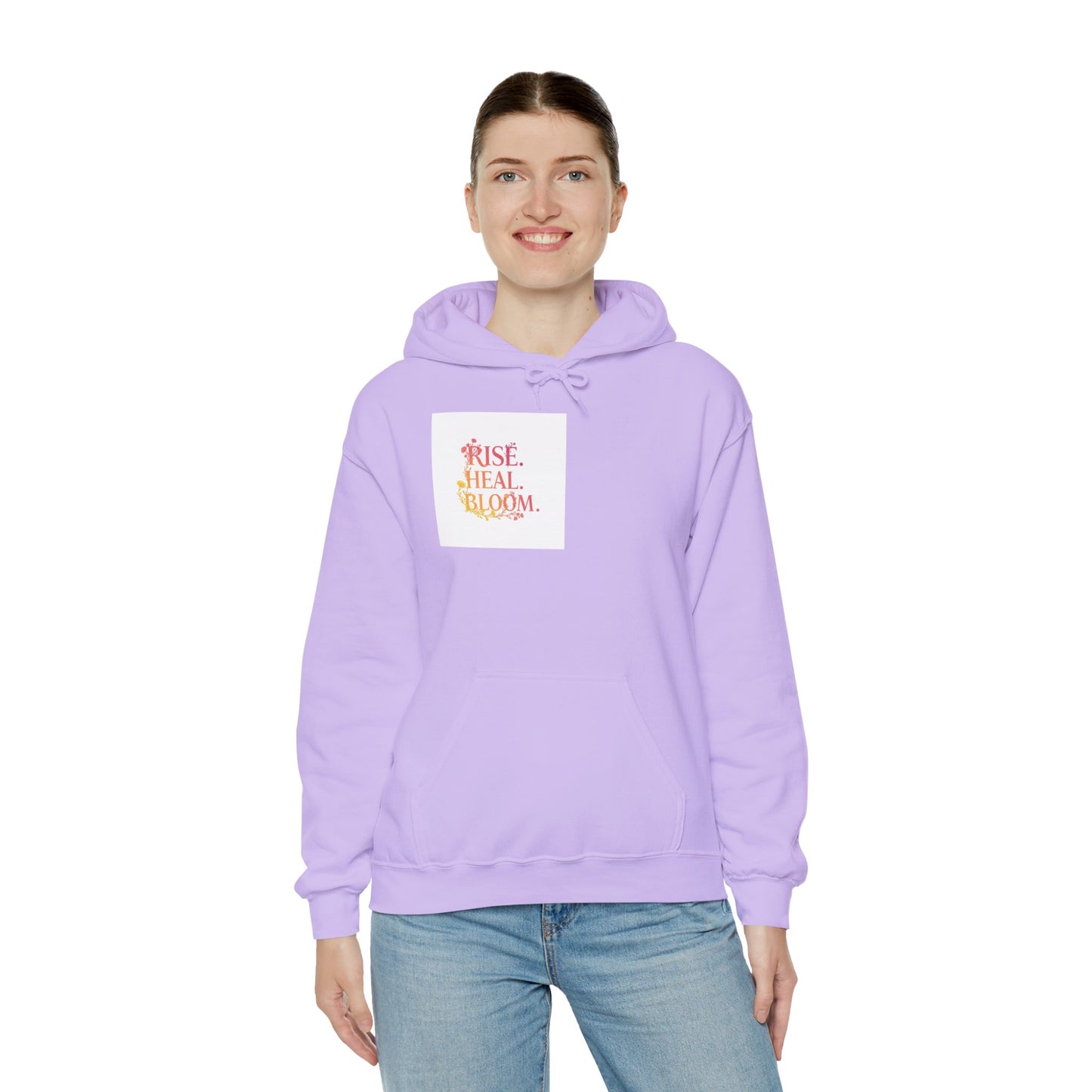 Rise Heal Bloom Unisex Heavy Blend Hoodie - Inspirational Sweatshirt for Self-Care and Wellness