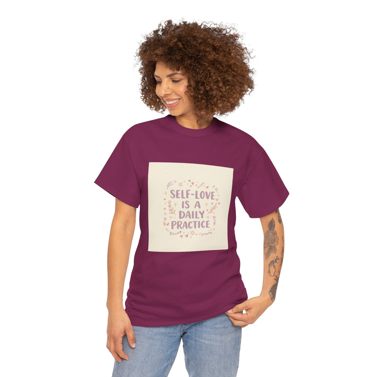 Self-Love is a Daily Practice Unisex Heavy Cotton Tee - Inspirational Graphic Tee