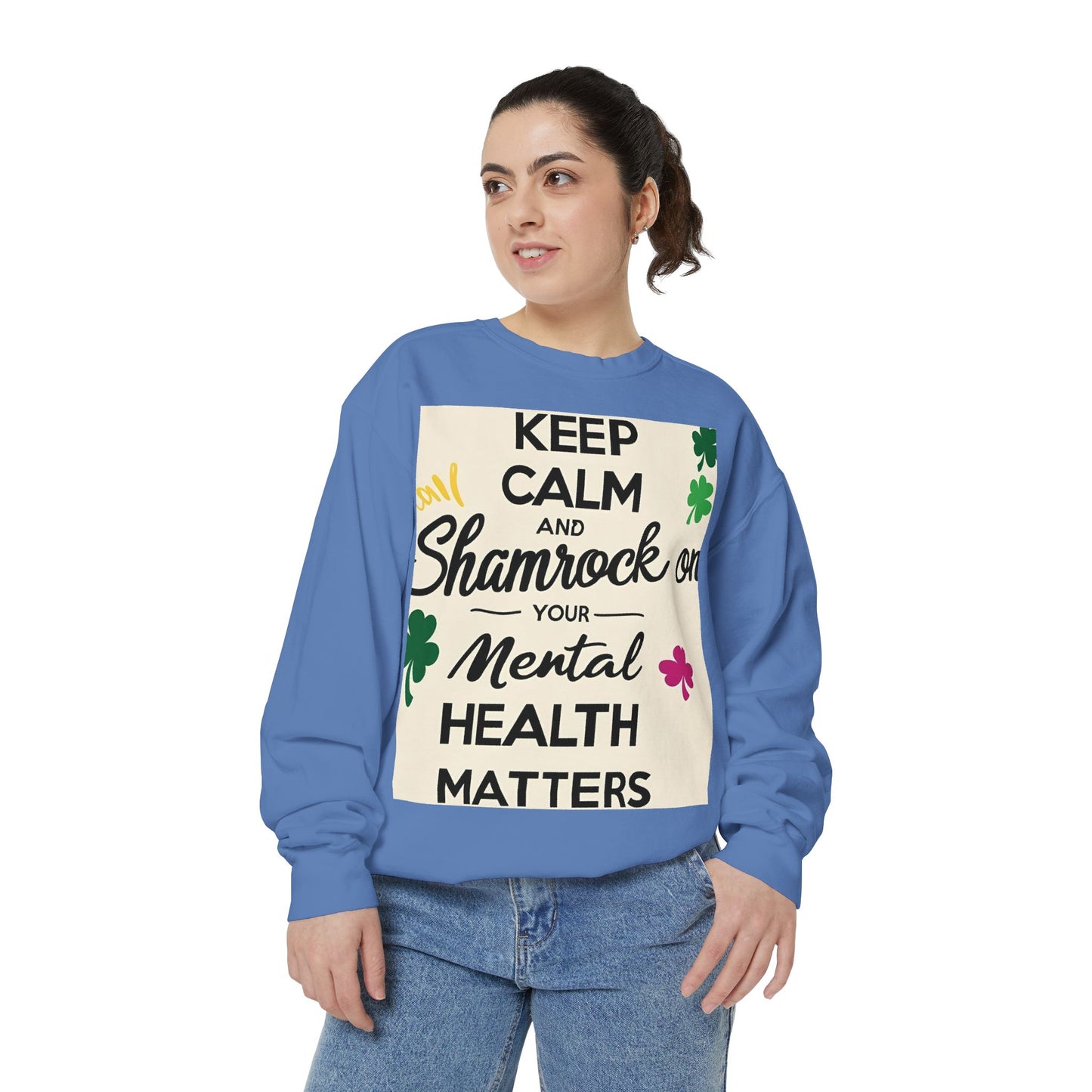 Front Print Design- "Keep Calm Shamrock" Sweatshirt