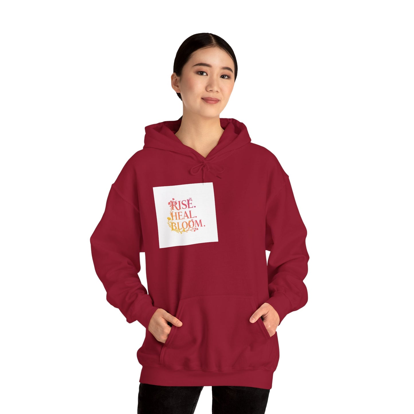 Rise Heal Bloom Unisex Heavy Blend Hoodie - Inspirational Sweatshirt for Self-Care and Wellness