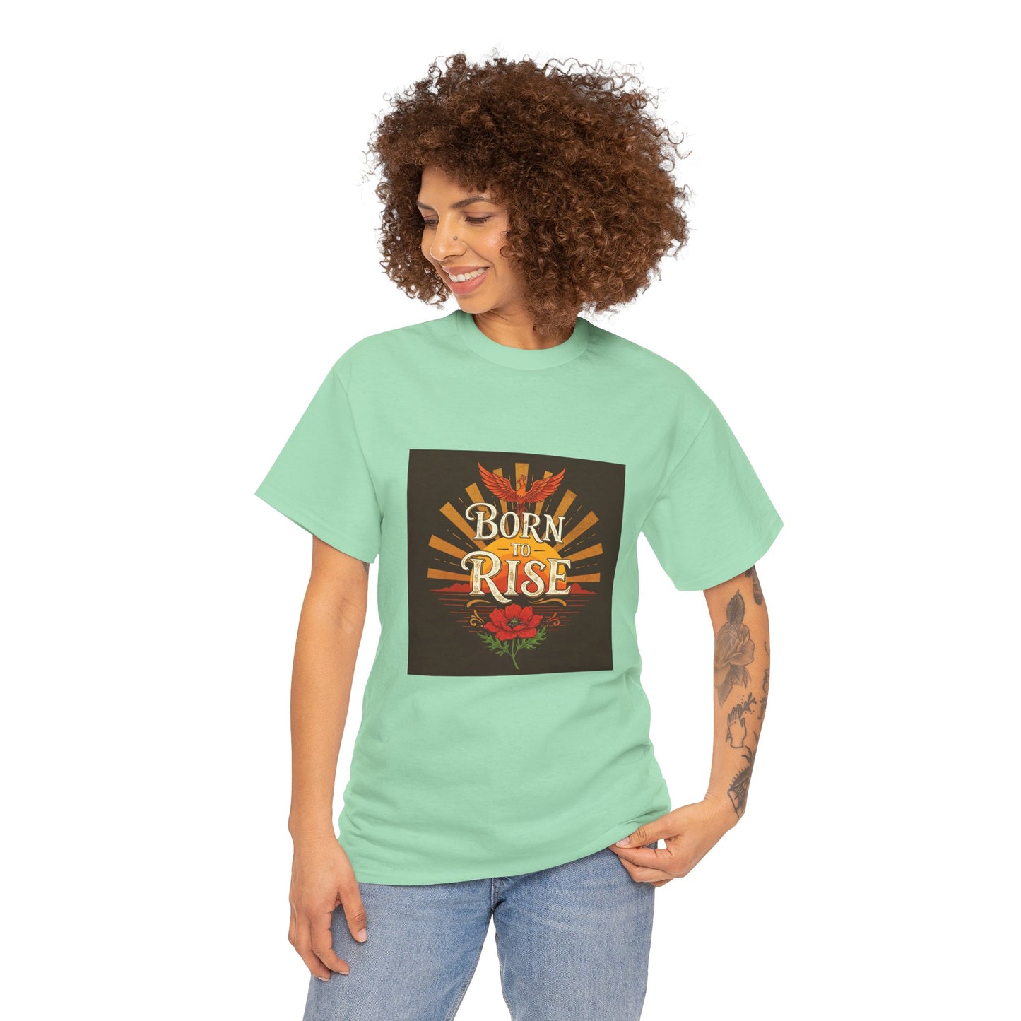 Born to Rise Unisex Heavy Cotton Tee - Inspirational Graphic Shirt