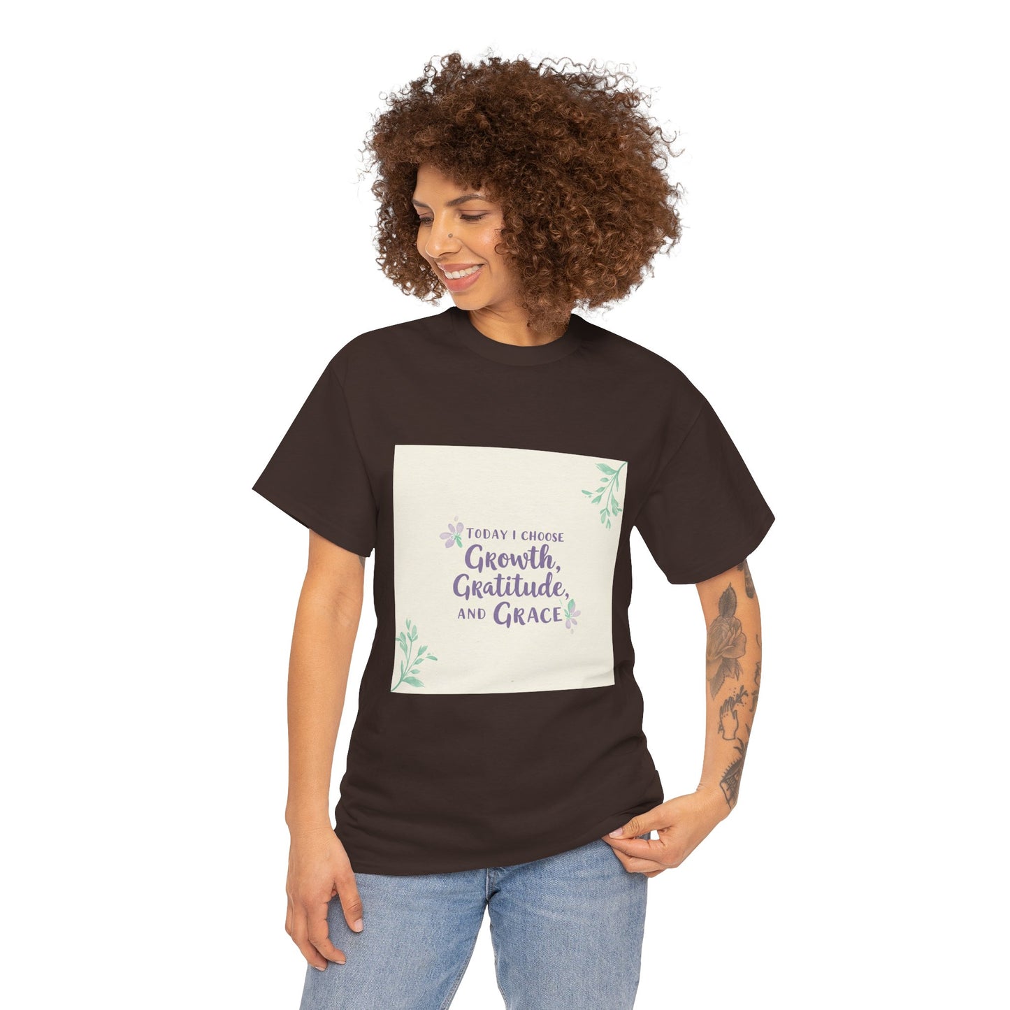 Inspirational Unisex Heavy Cotton Tee - "Today I Choose Growth, Gratitude, and Grace"