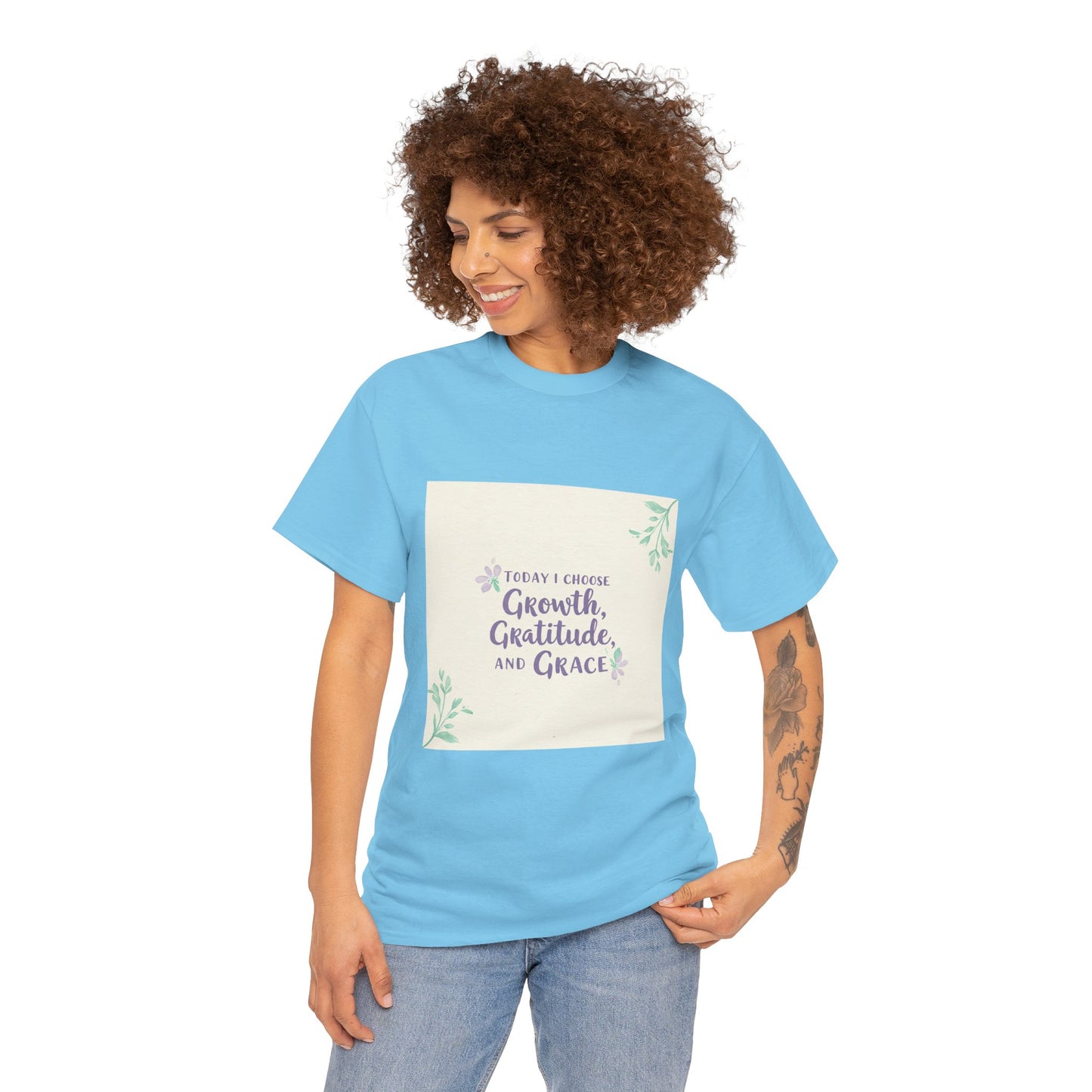 Inspirational Unisex Heavy Cotton Tee - "Today I Choose Growth, Gratitude, and Grace"