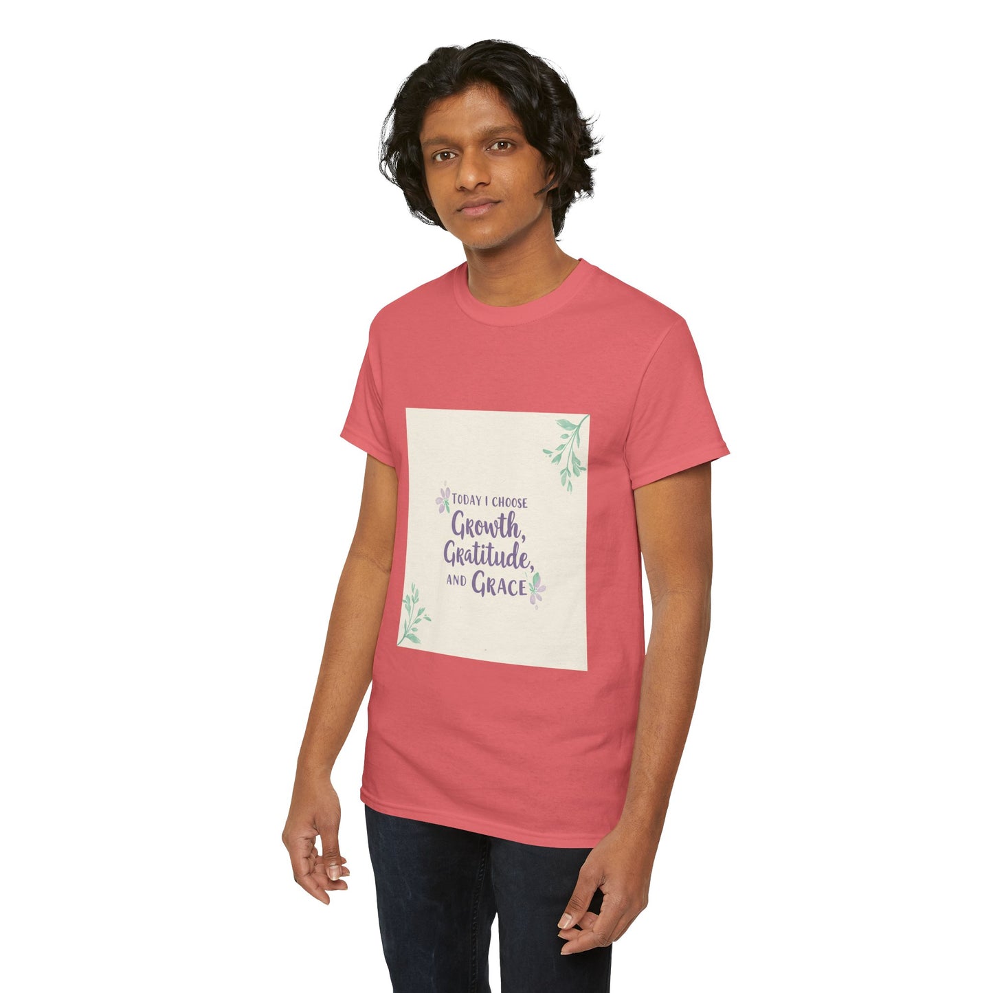 Inspirational Unisex Heavy Cotton Tee - "Today I Choose Growth, Gratitude, and Grace"