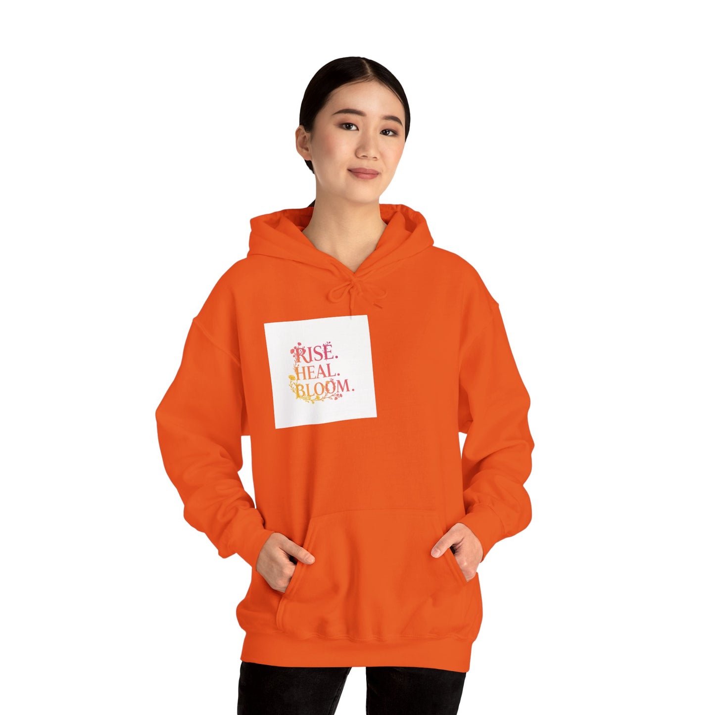 Rise Heal Bloom Unisex Heavy Blend Hoodie - Inspirational Sweatshirt for Self-Care and Wellness