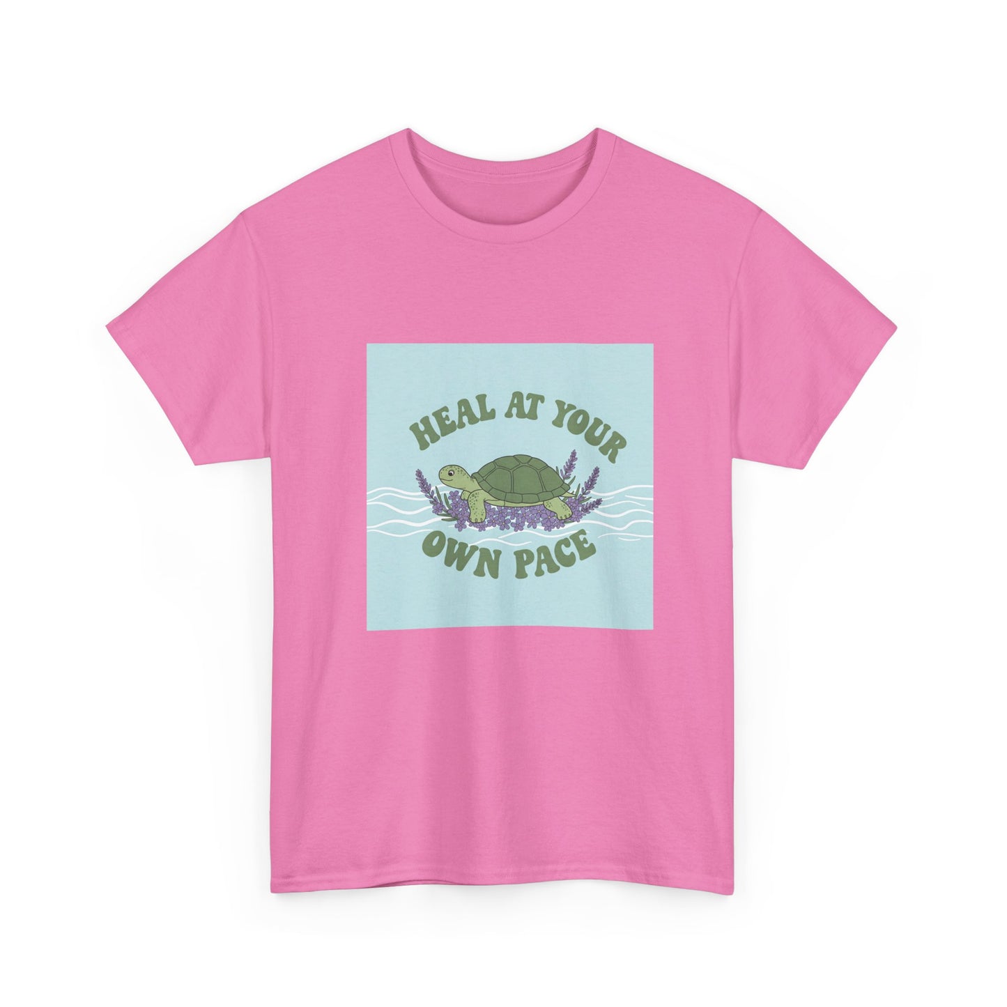 Heal at Your Own Pace Unisex Heavy Cotton Tee - Inspirational Turtle Graphic Tee for Relaxation